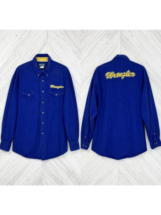 Wrangler Other - Vintage Wrangler Western Shirt Mens XXL 2XL Blue Yellow Embroidered Cowboy Rodeo